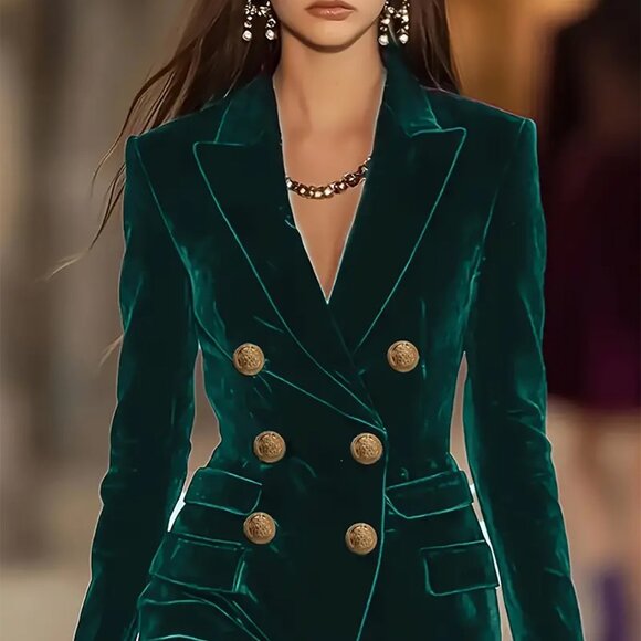 Velvet Double-Breasted Blazer Dress | New Mini Cotton Bodycon Dress - Picture 4 of 10